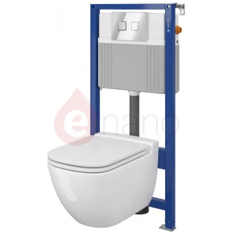 Miska WC + stelaż 52 + deska WC + przycisk spłukujący Cersanit CASPIA prostokątna/chrom