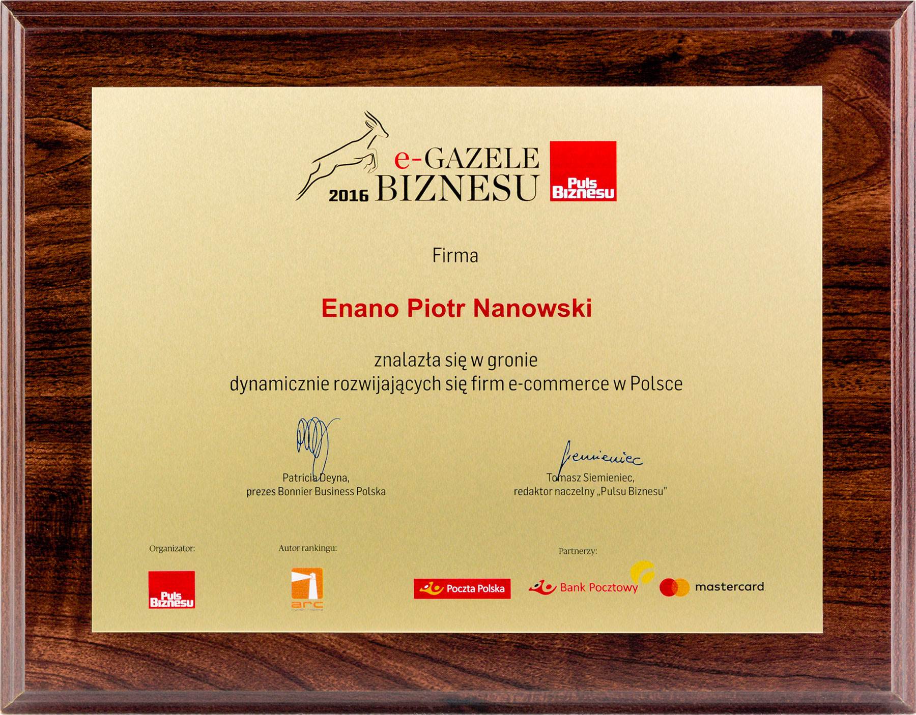 Salon łazienek Enano w Bydgoszczy otrzymał nagrodę Gazela Biznasu 2016